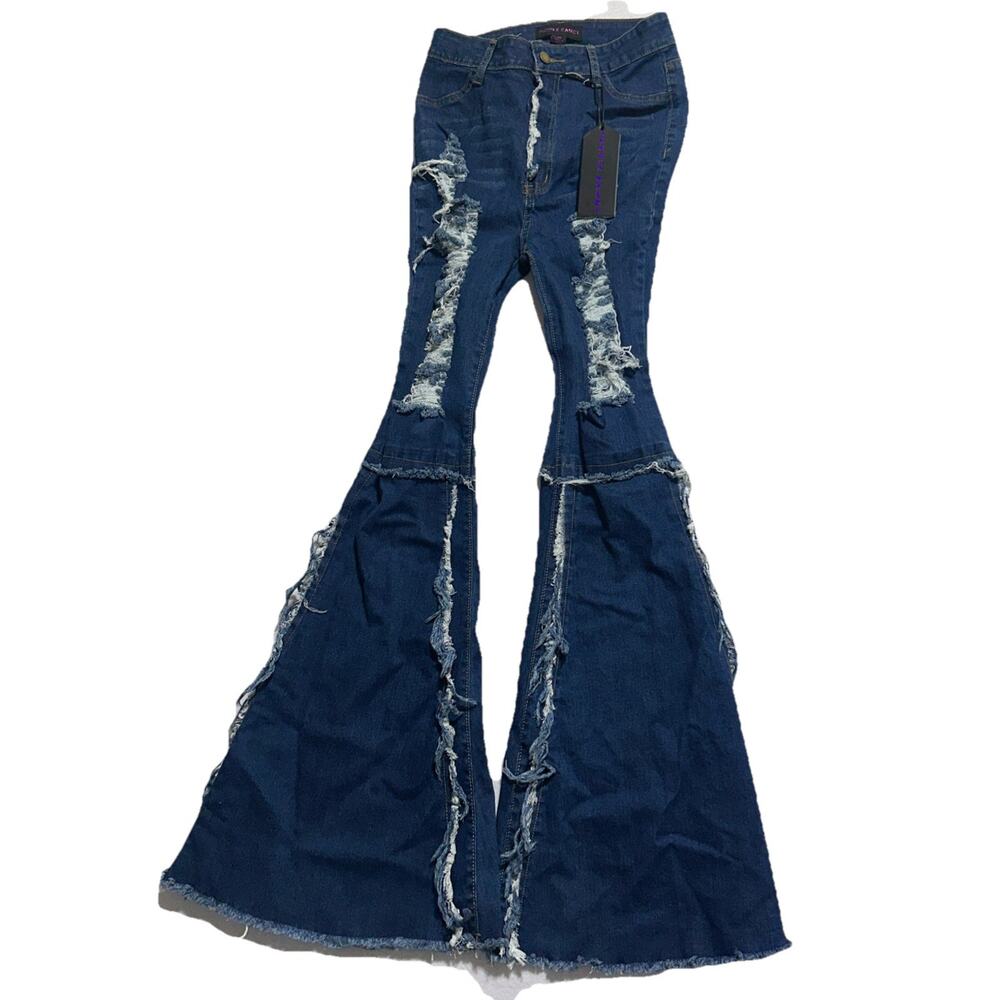 Womens Purple Candy NWT Stretch Distressed Blue Denim Bell Bottoms Flare Medium